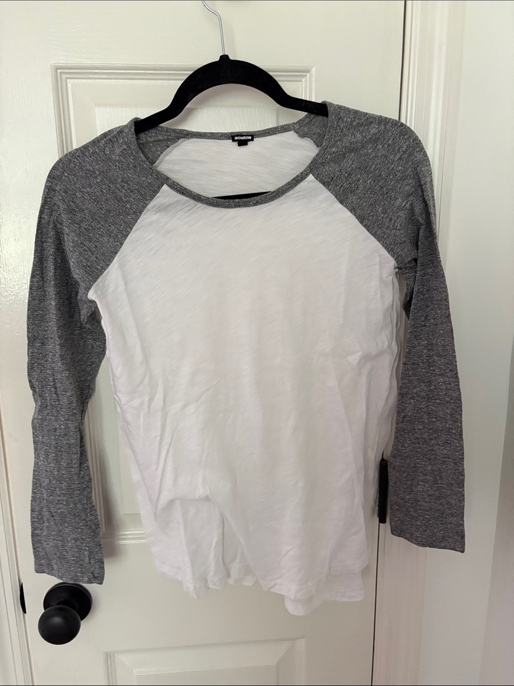 Monrow White Body with Gray Raglan Long-Sleeve Tee